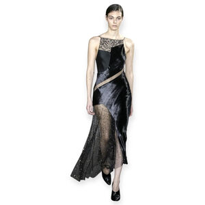 Jason Wu Dress NWT Rare Runway Embroidered Rhinestone Velvet Maxi Black Size 2